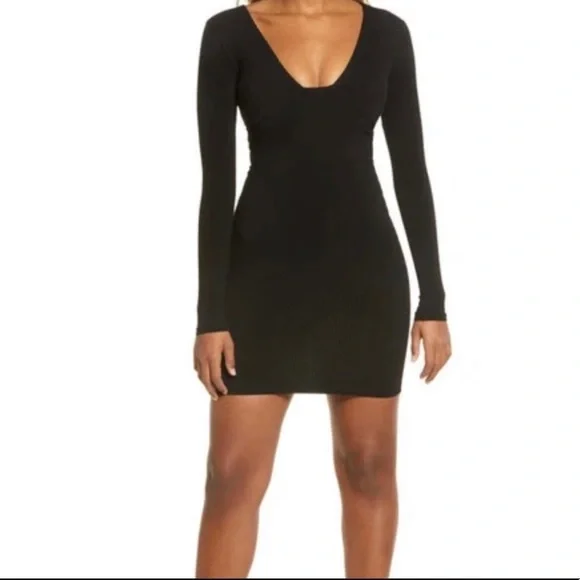 Women's Naked Wardrobe Snatched Bustier Long Sleeve Rib Body-Con Dress, Size Small - Black Women's Naked Wardrobe Snatched Bustier Long Sleeve Rib Body-Con Dress, Size Small - Black